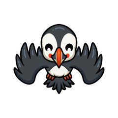 Cute little puffin bird cartoon flying