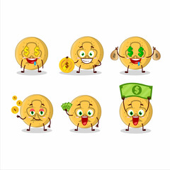 Dalgona candy trefoils cartoon character with cute emoticon bring money