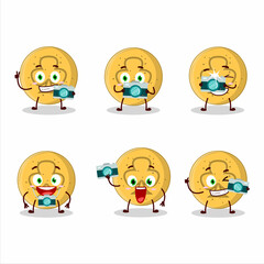 Photographer profession emoticon with dalgona candy trefoils cartoon character