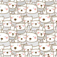 Seamless Pattern of Cute Cartoon Bear Doodle Design