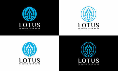 Circle Line Lotus flower Logo designs vector template. on a black and white background.