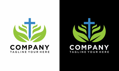 natural leaf with church icon design logo concept icon template, on a black and white background.