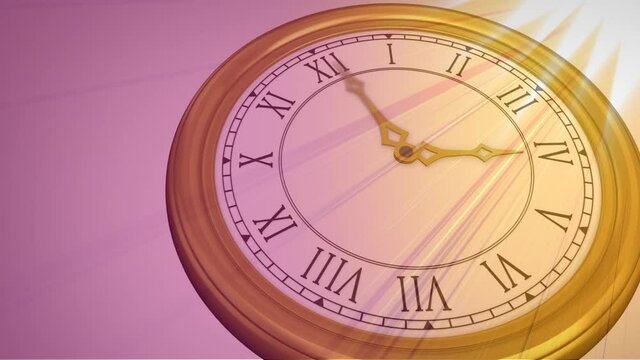 Animation of multi colored sun rays over clock ticking