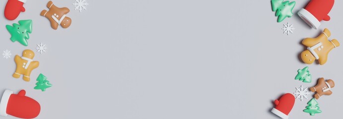 3D rendering illustrations of cookies, various shapes for Christmas website banners.