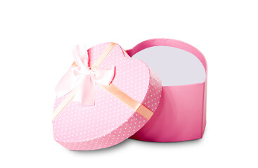 Opened Pink Heart Shaped Gift Box Isolated on White