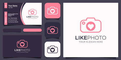 love camera logo, lens with heart design vector simple elegant modern style.