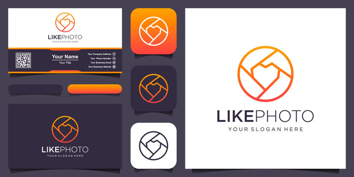 love camera logo, lens with heart design vector simple elegant modern style.