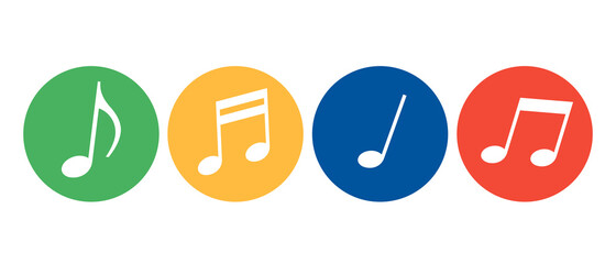 A set of colorful musical note icons. Vectors.