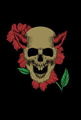 Skull with flower artwork illustration