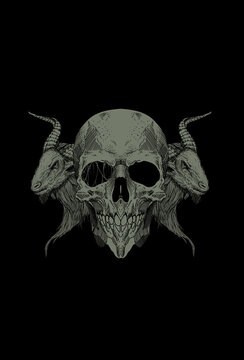 Human skull and goat artwork illustration
