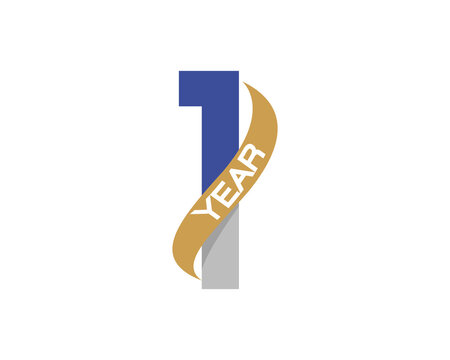 1 year anniversary logo with golden ribbon