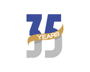 35 years anniversary logo with golden ribbon