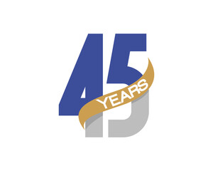 45 years anniversary logo with golden ribbon