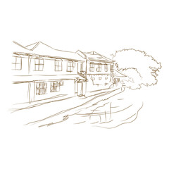 Fort Kochi's (Cochin) colonial historical streets and old architecture buildings.