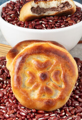 Traditional Japanese dessert manju close up.