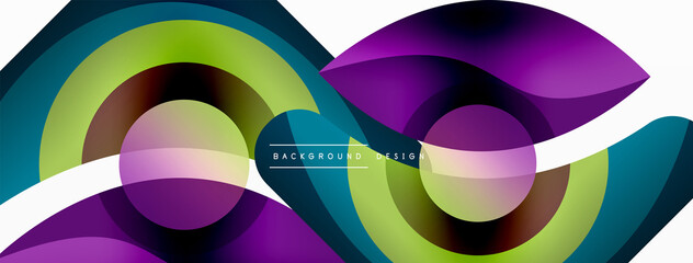 Abstract background with color geometric shapes. Beautiful minimal backdrop with round shapes circles and lines. Geometrical design. Vector illustration