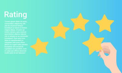 Fototapeta premium Rating.The hand holding the rating stars.Value judgments and performance evaluation. Cry in business style.Flat vector illustration.