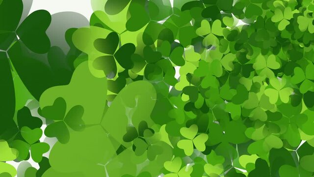 Fly green Saint Patrick shamrocks pattern, national Ireland holidays style background