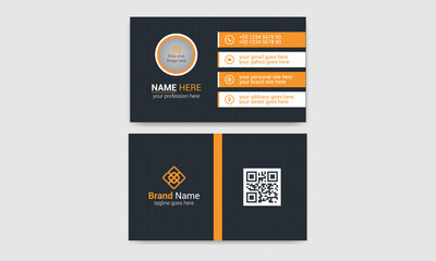 Black and Orange modern creative Corporate business card Template 55 and name card, simple, Eye catching, Professional, clean template vector design with Rectangle and Circle layout