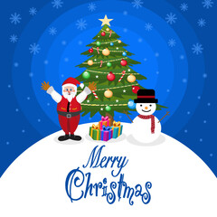 Character Cartoon Cute Christmas Day , Merry christmas happy new year festival ,santa claus and snow man, snowflake text invitation card , vector illustration.
