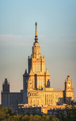 Obraz premium Aerial view of moscow state university at sunset light in Moscow, Russia