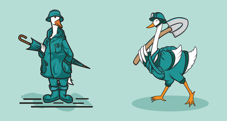 two swan character illustrations with different dress styles