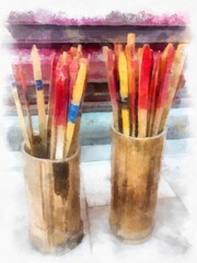Bamboo for Thai fortune telling watercolor style illustration impressionist painting.