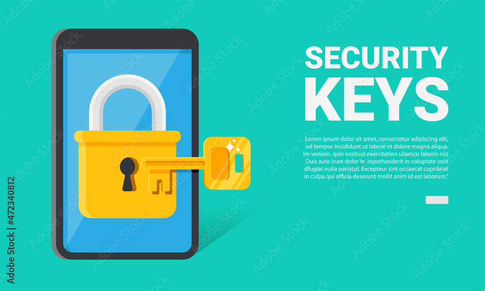 Poster flat vector illustration of key unlock smartphone password. suitable for design element of digital p