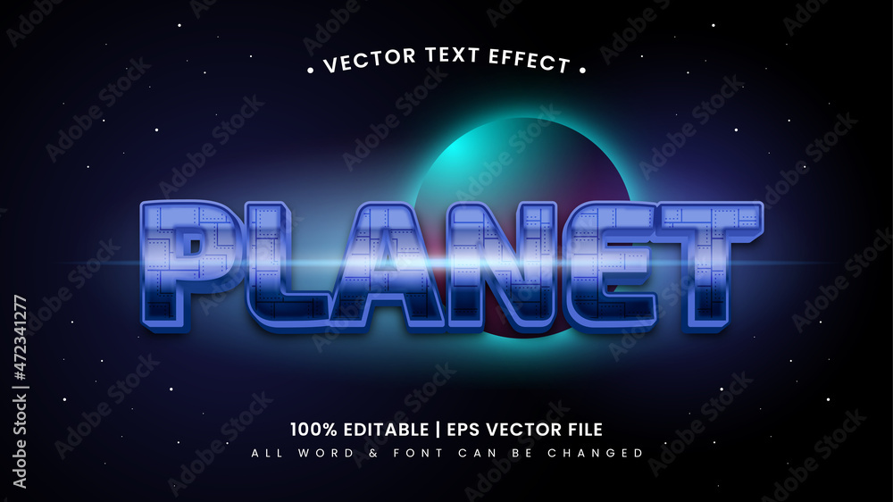 Poster planet astronaut 3d text style effect. editable illustrator text style.
