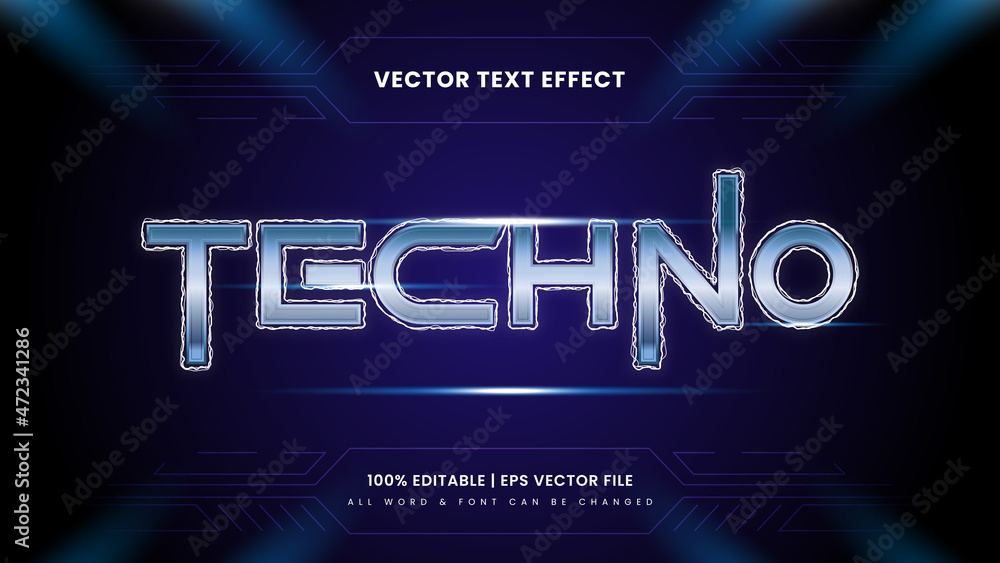 Poster techno futuristic 3d text style effect. editable illustrator text style.