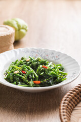 Northern Thai food, Stir fried chayote shoot leaf, Local Thai food