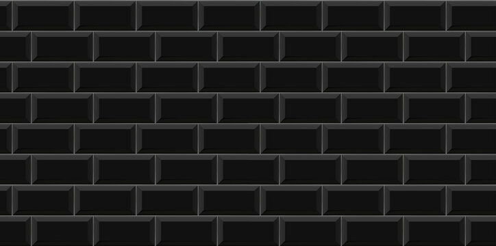 Black subway tile seamless pattern. Wall with brick texture. Vector geometric background design