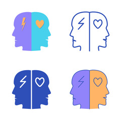 Borderline personality disorder icon set in flat and line style