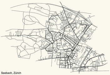Detailed navigation urban street roads map on vintage beige background of the district Seebach Quarter of the Swiss regional capital city of Zurich, Switzerland