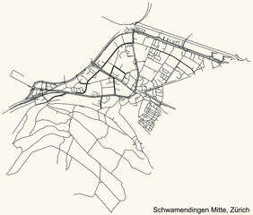 Detailed navigation urban street roads map on vintage beige background of the district Schwamendingen-Mitte Quarter of the Swiss regional capital city of Zurich, Switzerland