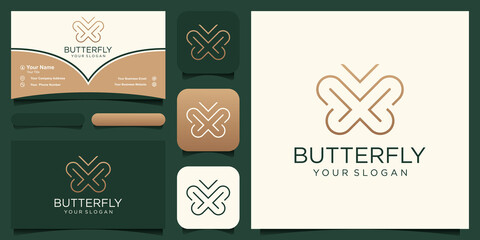 Fototapeta premium Butterfly Logo geometric design abstract vector template Linear style icon.