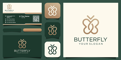 Fototapeta premium Abstract butterfly simple vector logotype. Line minimal universal luxury icon logo.