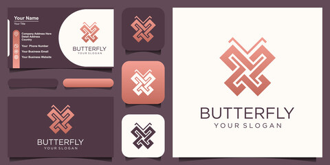 Butterfly Logo geometric design abstract vector template Linear style icon.
