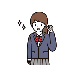 笑顔でガッツポーズをする学生服の女子高校生・中学生