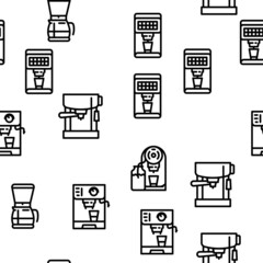 Coffee Machine Barista Equipment Vector Seamless Pattern Thin Line Illustration