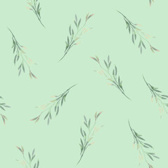 Obraz premium Spring foliage. Seamless pattern in a watercolor style. Background for fabric, wallpaper, postcards.