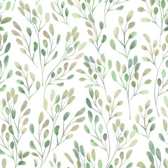 Spring foliage. Seamless pattern in a watercolor style. Background for fabric, wallpaper, postcards.