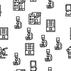 Coffee Machine Barista Equipment Vector Seamless Pattern Thin Line Illustration