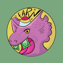 Earn Money Monster in purple and yellow color. vector illustration Eps 8. suitable for stocks trader