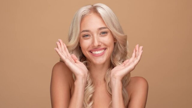 Lovely flirty charming lady send air kiss isolated pastel color background