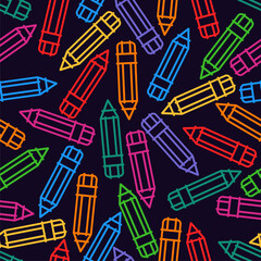 Seamless background with colored pencils, texture for school supplies, print on the theme of drawing. Vector illustration