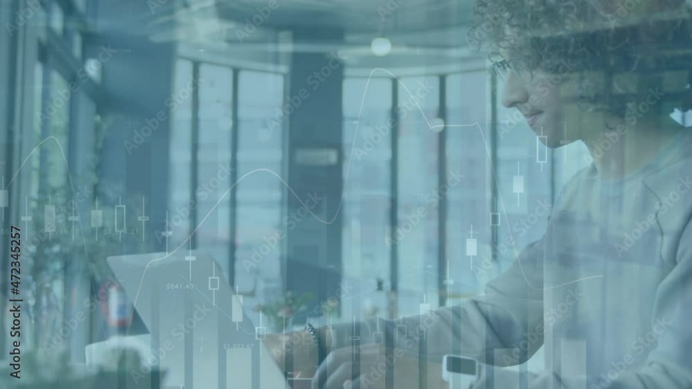 Aufkleber Animation of statistics processing over man using smartphone
