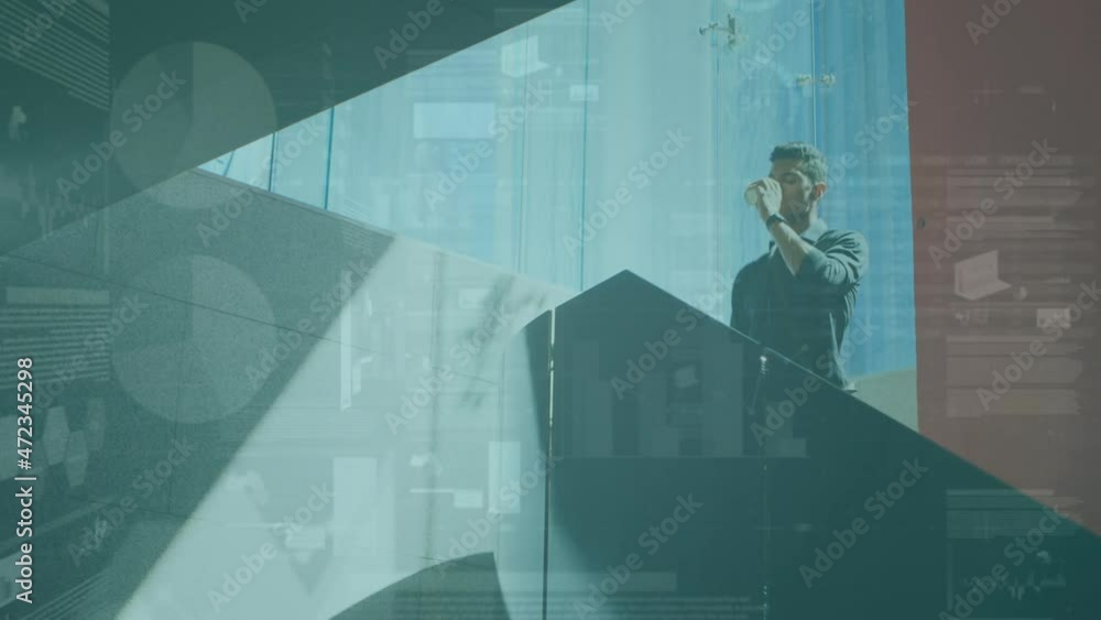 Aufkleber animation of statistics processing over businessman using smartphone