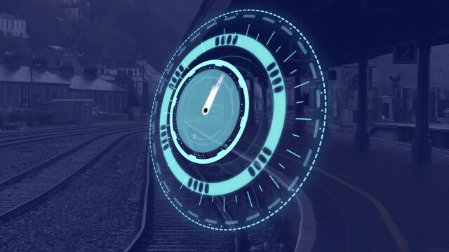 Animation of clock moving fast over train platform