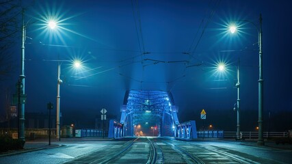 Most Józefa Piłsudskiego w Krakowie  w niebieskiej godzinie